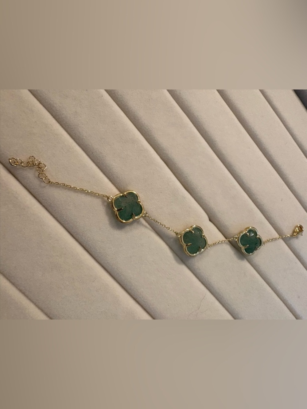 Gold and Green Stone Leaf Bracelet Jewelry
